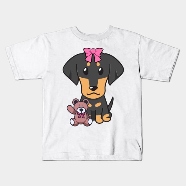 Cute dachshund holds a teddy bear Kids T-Shirt by Pet Station